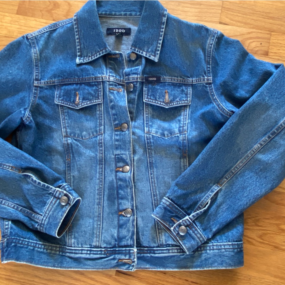 Izod Denim Jean Jacket Collared 4 Pocket Button Closure